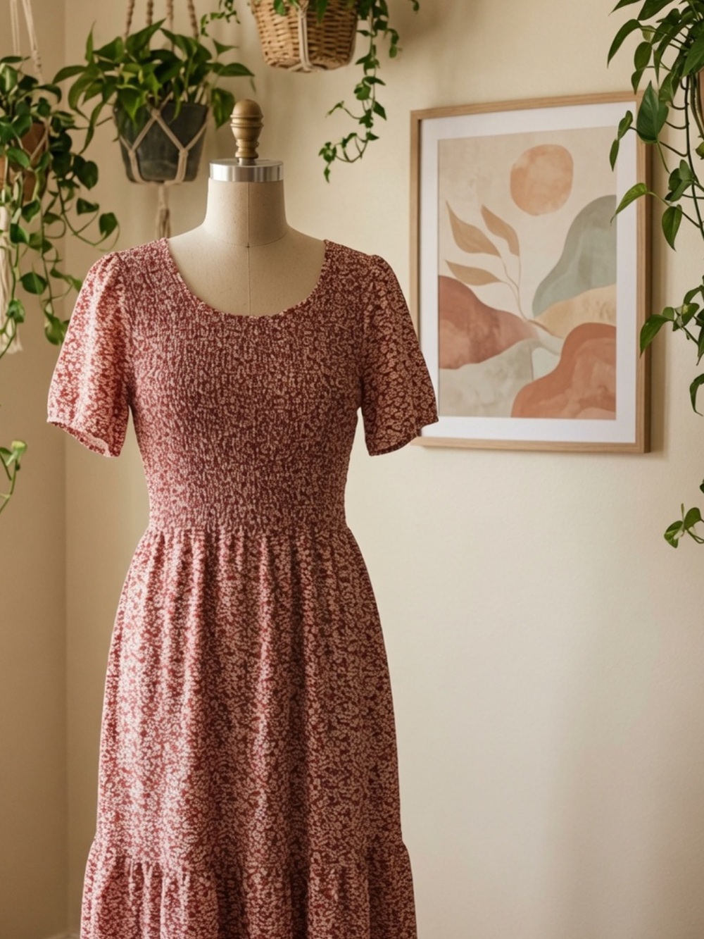 Cottagecore dress modest medium orange floral